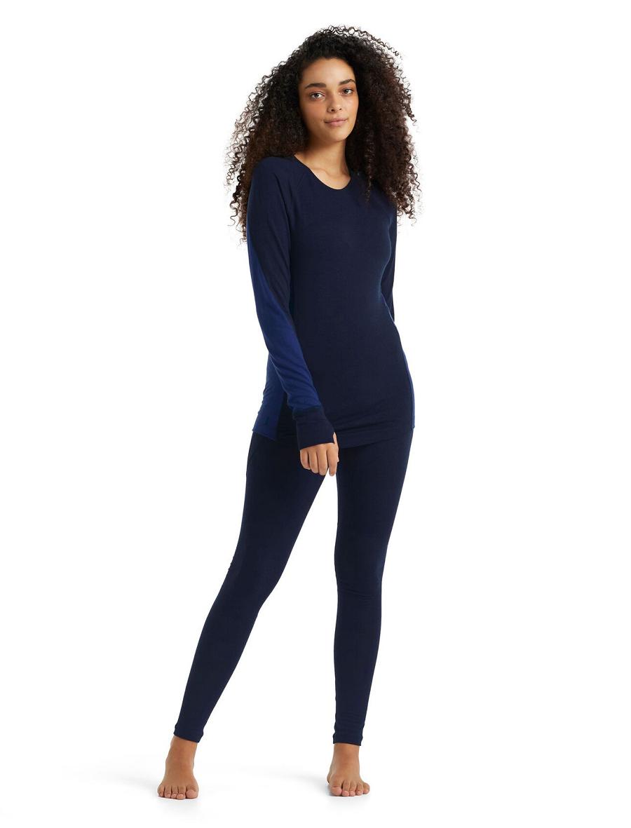 Midnight Navy / Royal Navy Women's Icebreaker BodyfitZone™ Merino 260 Zone Long Sleeve Crewe Thermal Top Base Layers | USA 1905RVDW